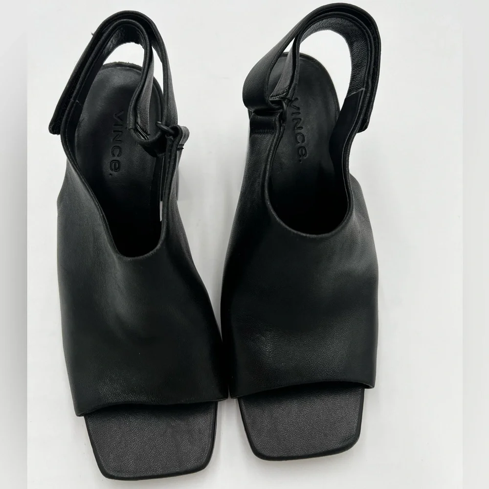 Women's Vince Niara Block Heel‎ Slingback Sandal In Black size 5.5M